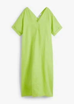 bonprix Nachhaltigere Materialien|Premium^Kaftan-Kleid aus reinem Leinen limonengrün