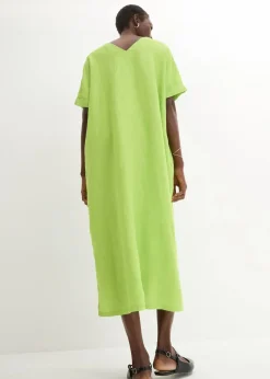 bonprix Nachhaltigere Materialien|Premium^Kaftan-Kleid aus reinem Leinen limonengrün