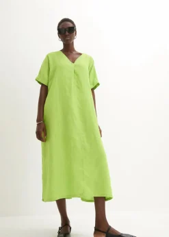 bonprix Nachhaltigere Materialien|Premium^Kaftan-Kleid aus reinem Leinen limonengrün