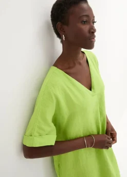 bonprix Nachhaltigere Materialien|Premium^Kaftan-Kleid aus reinem Leinen limonengrün