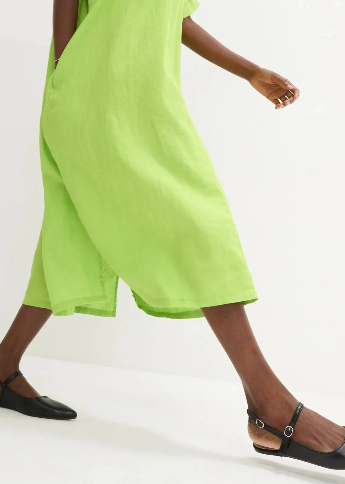 bonprix Nachhaltigere Materialien|Premium^Kaftan-Kleid aus reinem Leinen limonengrün
