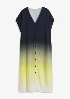bonprix Bekleidung·Pullover & Strickjacken|Kleider^Kaftan-Kleid aus Viskose schwarz/zitrusgelb/naturbeige