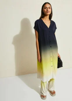 bonprix Bekleidung·Pullover & Strickjacken|Kleider^Kaftan-Kleid aus Viskose schwarz/zitrusgelb/naturbeige