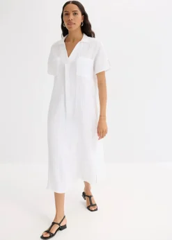 bonprix Kleider|Bekleidung·Pullover & Strickjacken^Kaftan-Kleid aus weichem Musselin weiß