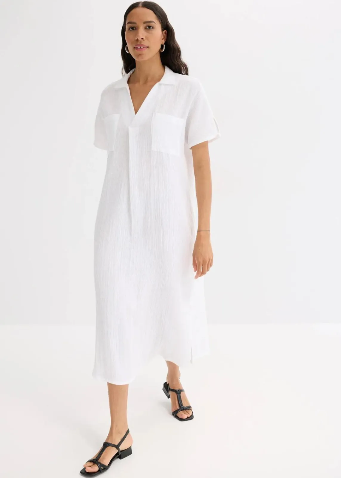 bonprix Kleider|Bekleidung·Pullover & Strickjacken^Kaftan-Kleid aus weichem Musselin weiß