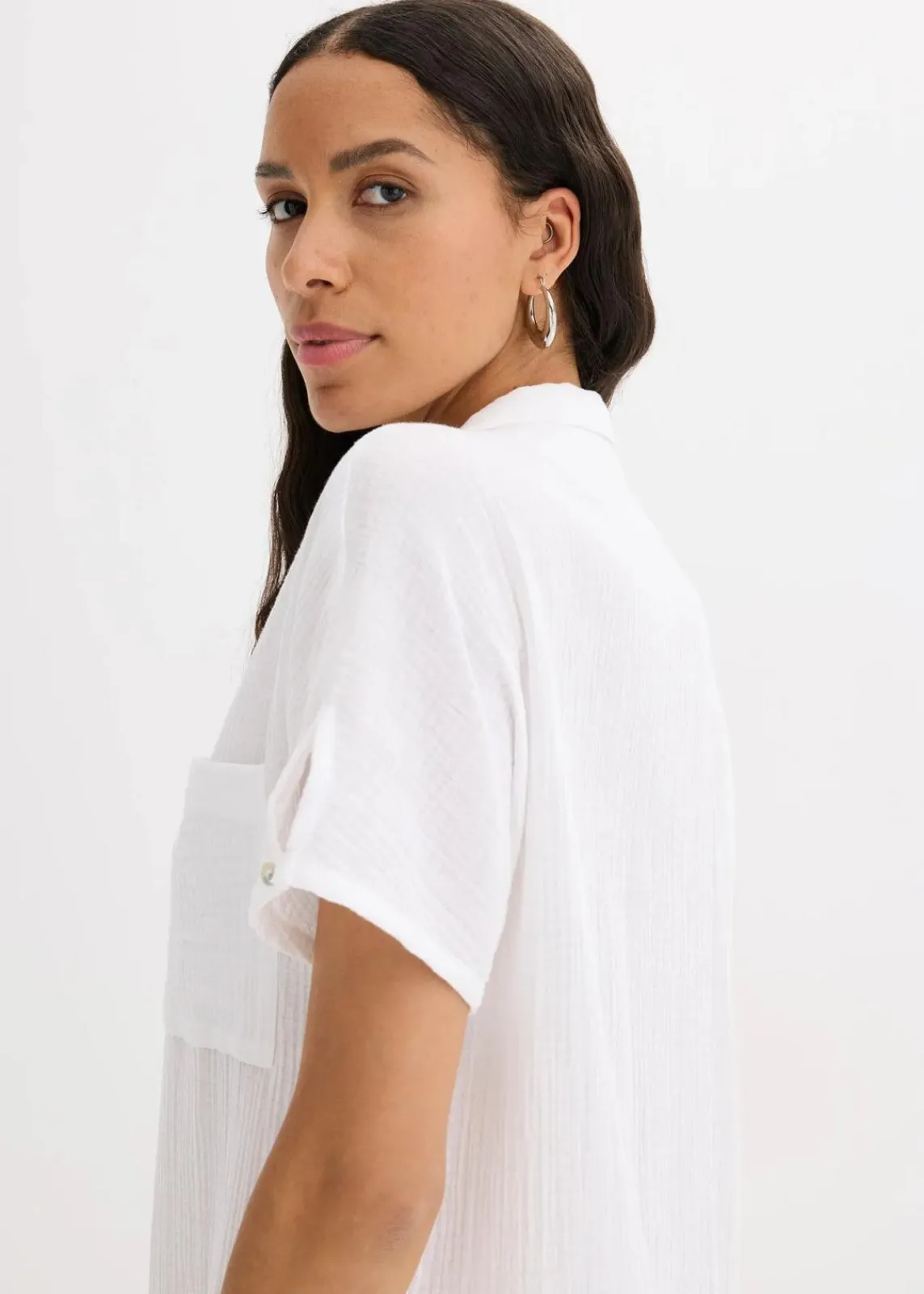 bonprix Kleider|Bekleidung·Pullover & Strickjacken^Kaftan-Kleid aus weichem Musselin weiß
