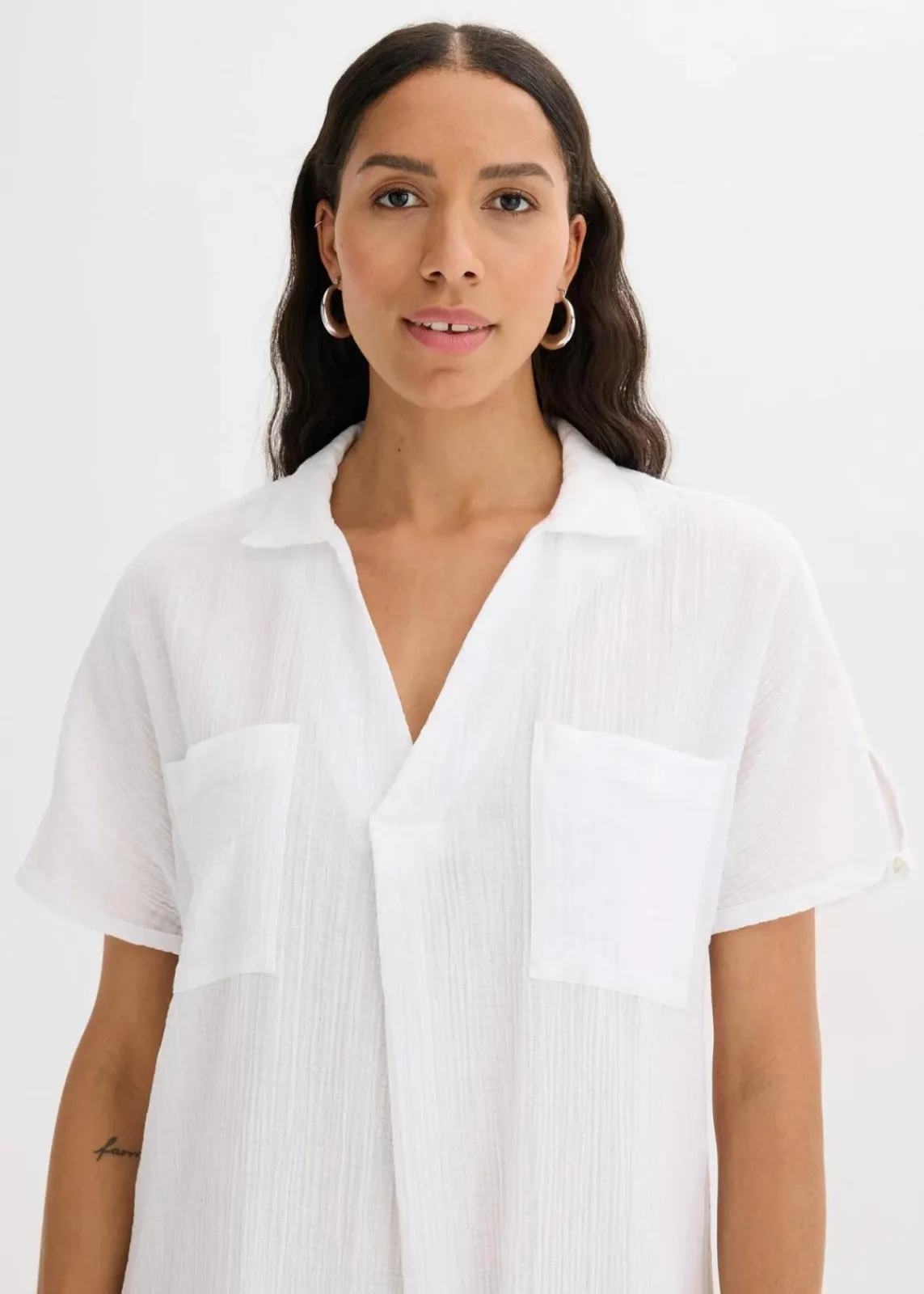 bonprix Kleider|Bekleidung·Pullover & Strickjacken^Kaftan-Kleid aus weichem Musselin weiß