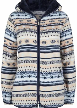 bonprix Bekleidung·Blusen & Tuniken|Bekleidung·Hosen^Kapuzen-Fleecejacke mit Norweger-Muster kieselbeige/weiß norwegermuster
