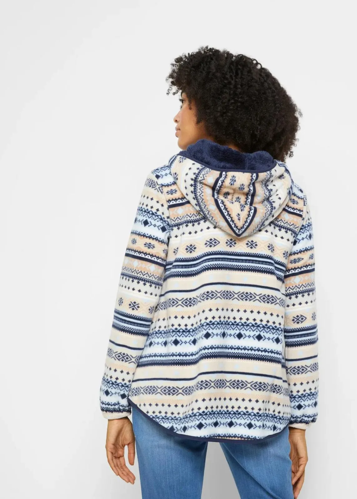 bonprix Bekleidung·Blusen & Tuniken|Bekleidung·Hosen^Kapuzen-Fleecejacke mit Norweger-Muster kieselbeige/weiß norwegermuster