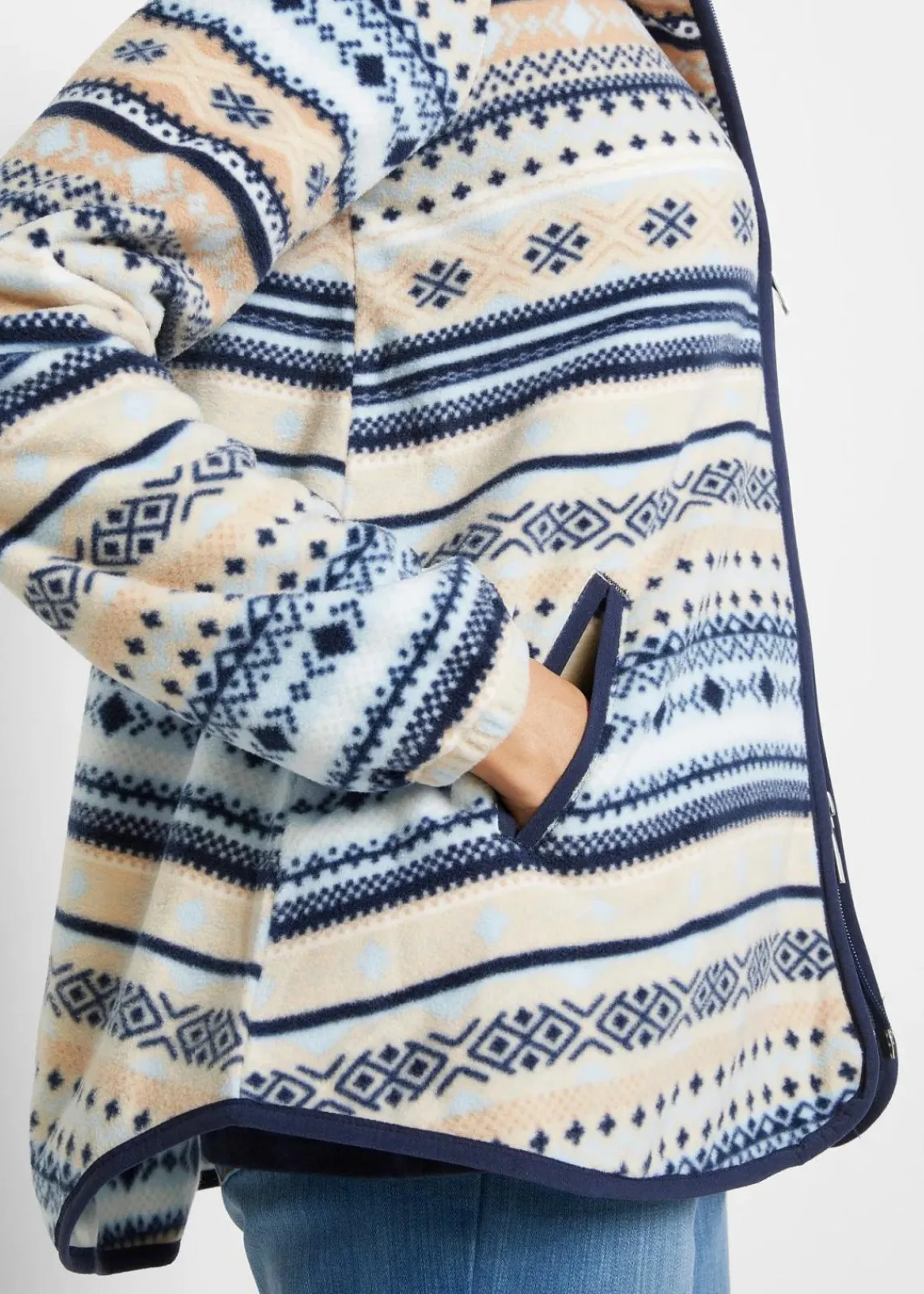 bonprix Bekleidung·Blusen & Tuniken|Bekleidung·Hosen^Kapuzen-Fleecejacke mit Norweger-Muster kieselbeige/weiß norwegermuster