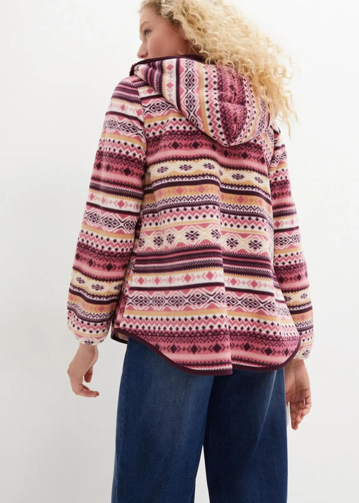 bonprix Jacken & Mäntel|Sweat^Kapuzen-Fleecejacke mit Norweger-Muster beerensorbet norwegermuster