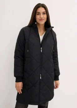 bonprix Jacken & Mäntel|Bekleidung·Hosen^Kapuzen-Kurzmantel mit Steppung schwarz
