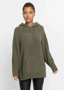 bonprix Bekleidung·Umstandsmode|Bekleidung·Jeans^Kapuzenpullover in Teddy-Fleece dunkeloliv