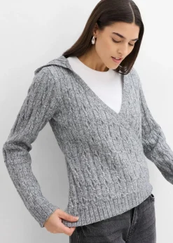 bonprix Bekleidung·Umstandsmode|Pullover & Strickjacken^Kapuzenpullover mit asymmetrischem Saum grau meliert