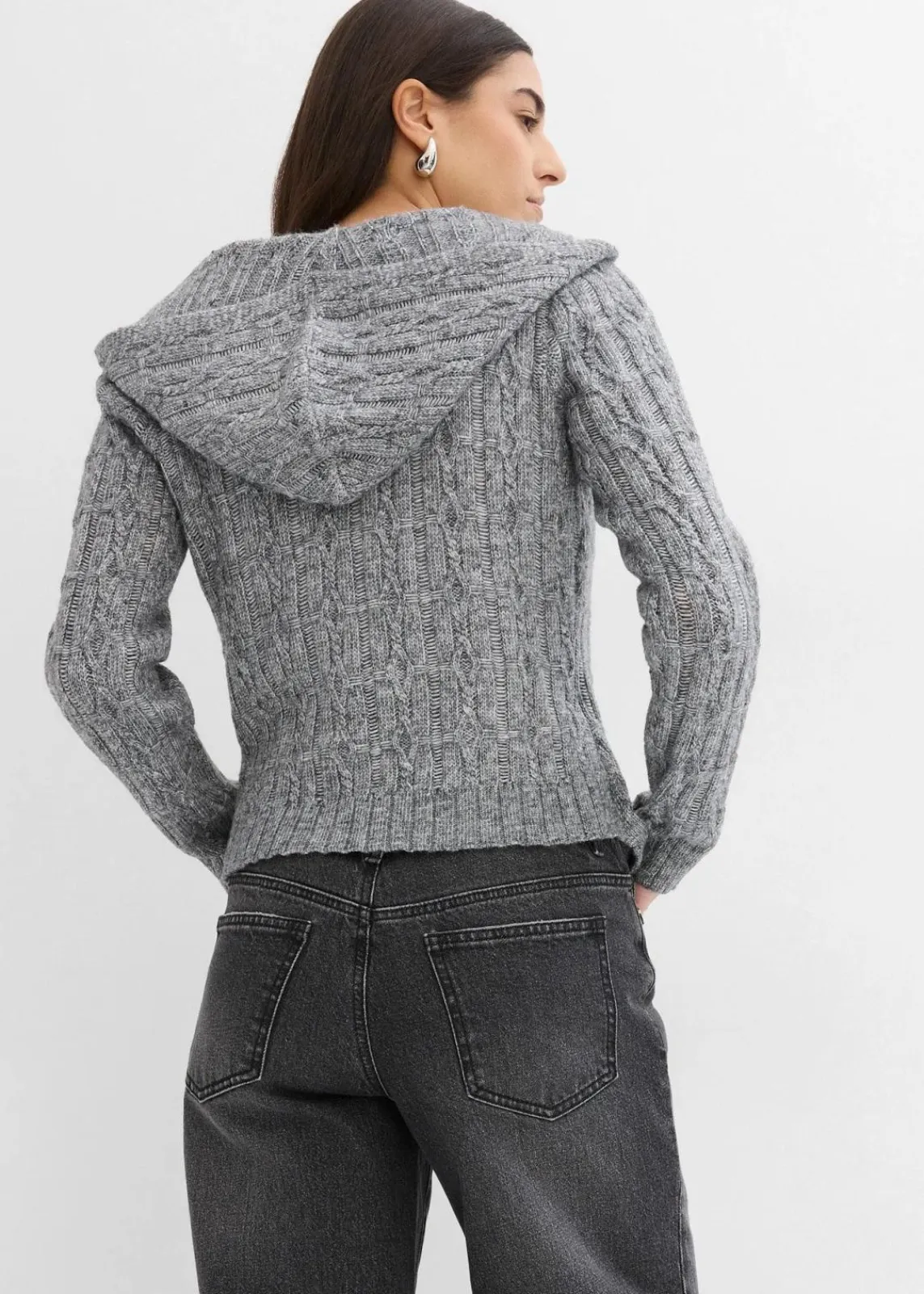 bonprix Bekleidung·Umstandsmode|Pullover & Strickjacken^Kapuzenpullover mit asymmetrischem Saum grau meliert