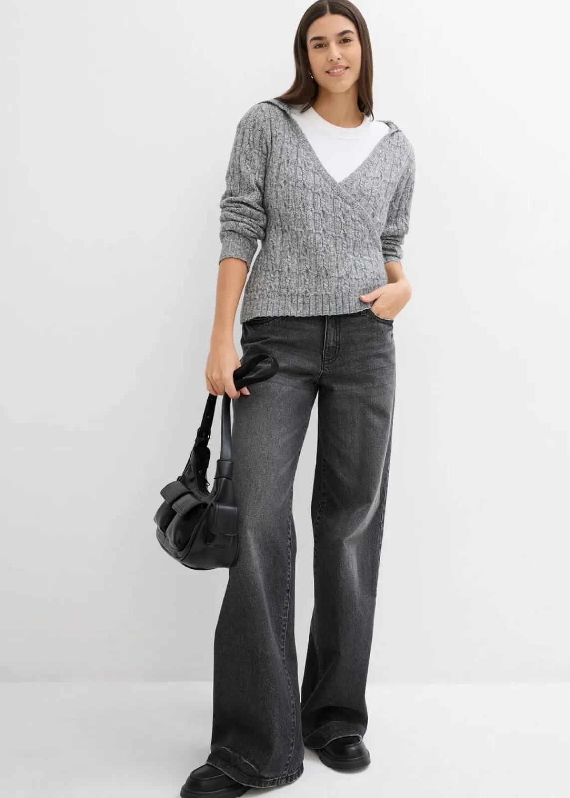 bonprix Bekleidung·Umstandsmode|Pullover & Strickjacken^Kapuzenpullover mit asymmetrischem Saum grau meliert