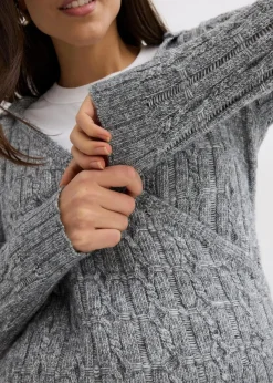 bonprix Bekleidung·Umstandsmode|Pullover & Strickjacken^Kapuzenpullover mit asymmetrischem Saum grau meliert