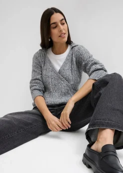 bonprix Bekleidung·Umstandsmode|Pullover & Strickjacken^Kapuzenpullover mit asymmetrischem Saum grau meliert