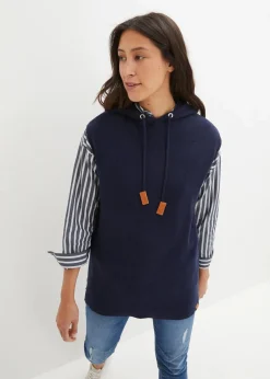 bonprix Bekleidung·Umstandsmode|Bekleidung·Jeans^Kapuzen-Pullunder, oversized dunkelblau meliert