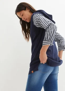 bonprix Bekleidung·Umstandsmode|Bekleidung·Jeans^Kapuzen-Pullunder, oversized dunkelblau meliert