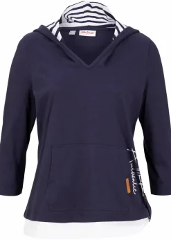 bonprix Shirts & Tops^Kapuzen-Shirt, 3/4-Arm aus reiner Baumwolle dunkelblau bedruckt