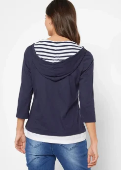 bonprix Shirts & Tops^Kapuzen-Shirt, 3/4-Arm aus reiner Baumwolle dunkelblau bedruckt