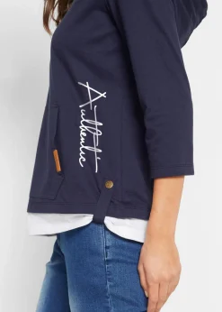 bonprix Shirts & Tops^Kapuzen-Shirt, 3/4-Arm aus reiner Baumwolle dunkelblau bedruckt