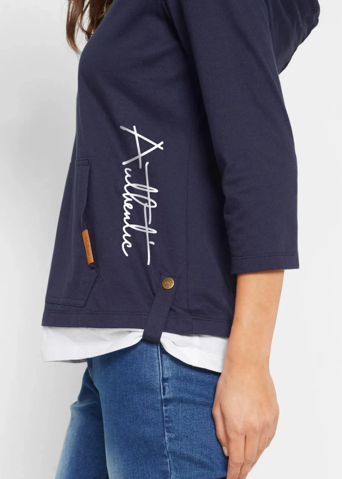 bonprix Shirts & Tops^Kapuzen-Shirt, 3/4-Arm aus reiner Baumwolle dunkelblau bedruckt