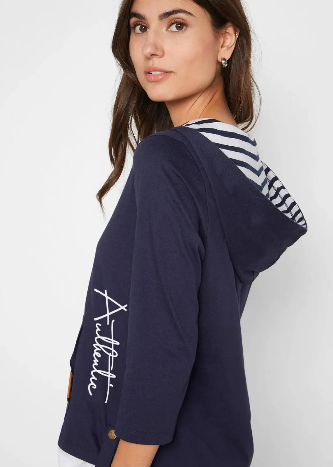 bonprix Shirts & Tops^Kapuzen-Shirt, 3/4-Arm aus reiner Baumwolle dunkelblau bedruckt