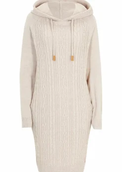 bonprix Bekleidung·Umstandsmode|Bekleidung·Pullover & Strickjacken^Kapuzen-Strickkleid mit Zopfmuster natur meliert