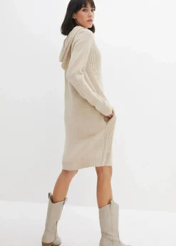 bonprix Bekleidung·Umstandsmode|Bekleidung·Pullover & Strickjacken^Kapuzen-Strickkleid mit Zopfmuster natur meliert