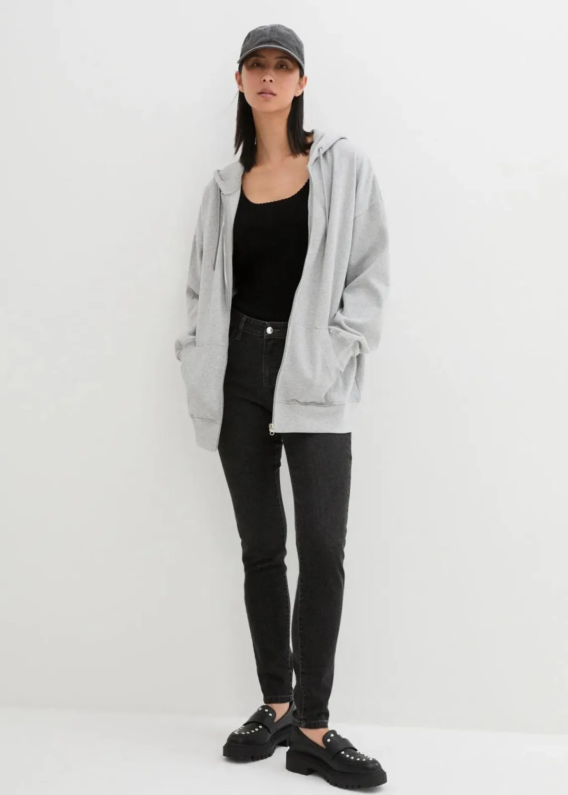bonprix Sweat|Nachhaltigere Materialien^Kapuzen-Sweatjacke hellgrau meliert