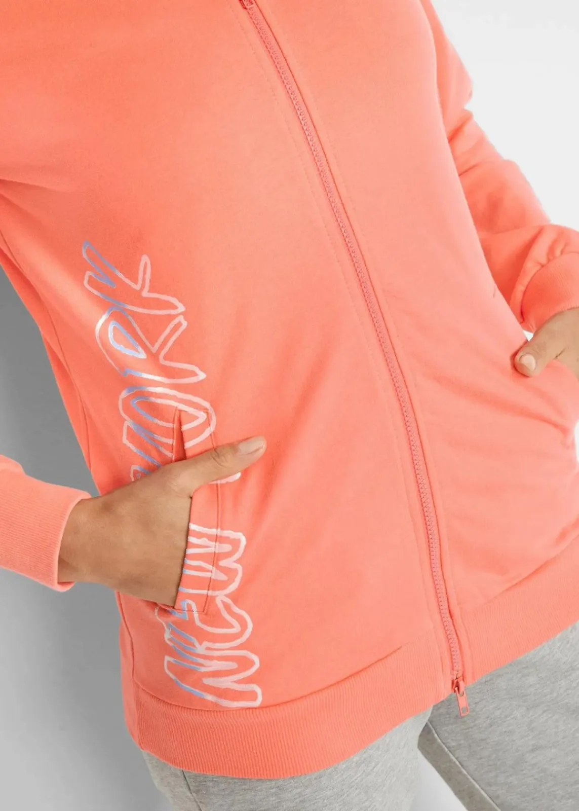 bonprix Sweat|Bekleidung·Blusen & Tuniken^Kapuzen-Sweatjacke aus reiner Baumwolle lachs bedruckt