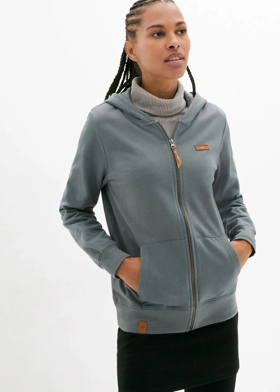 bonprix Sweat|Bekleidung·Blusen & Tuniken^Kapuzen-Sweatjacke aus reiner Baumwolle eukalyptusgrün