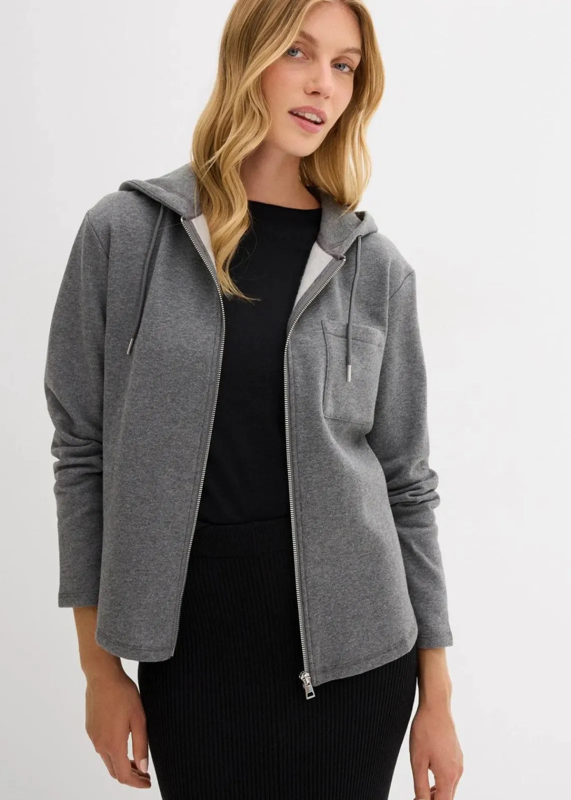 bonprix Bekleidung·Blusen & Tuniken|Sweat^Kapuzen-Sweatjacke mit recyceltem Polyester grau meliert