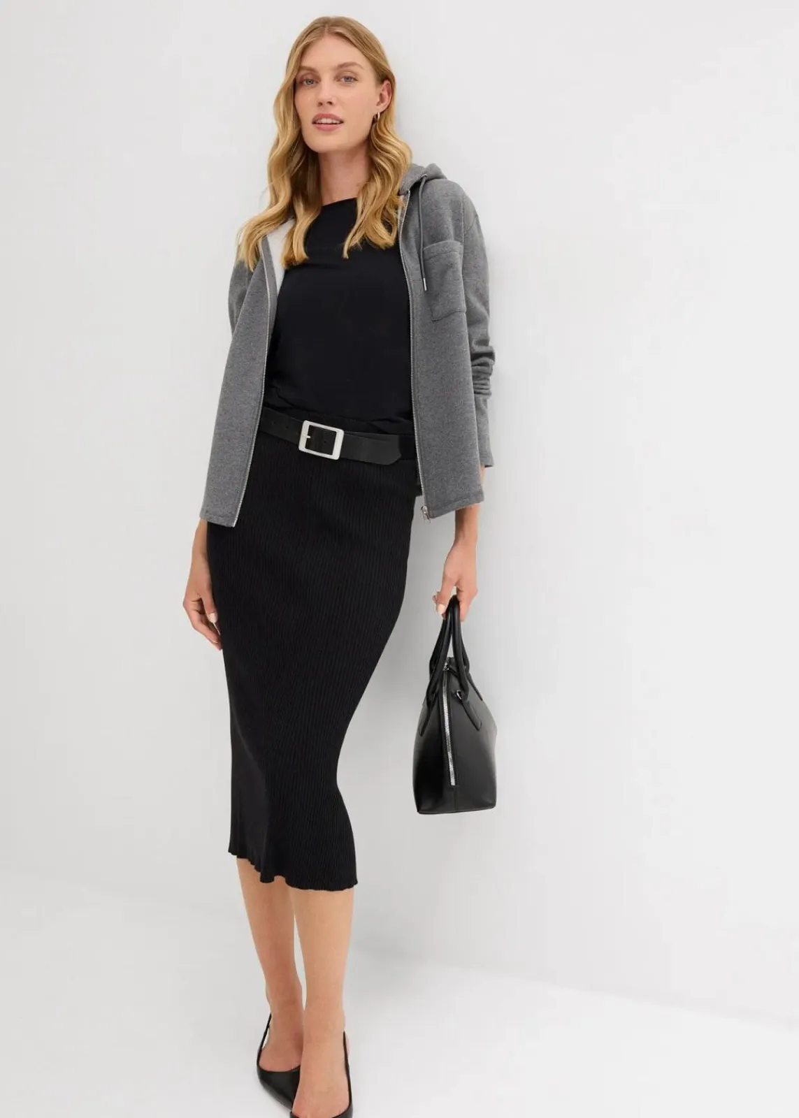 bonprix Bekleidung·Blusen & Tuniken|Sweat^Kapuzen-Sweatjacke mit recyceltem Polyester grau meliert