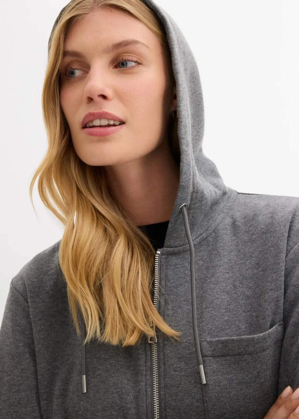 bonprix Bekleidung·Blusen & Tuniken|Sweat^Kapuzen-Sweatjacke mit recyceltem Polyester grau meliert