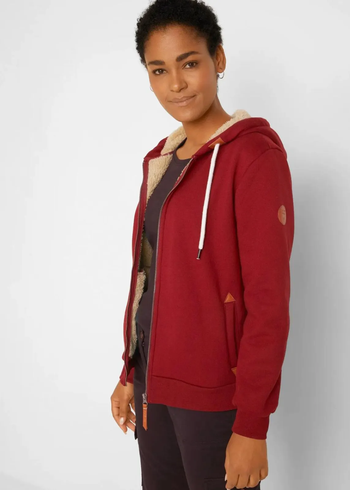 bonprix Bekleidung·Blusen & Tuniken|Sweat^Kapuzen-Sweatjacke mit Teddyfutter kastanienrot