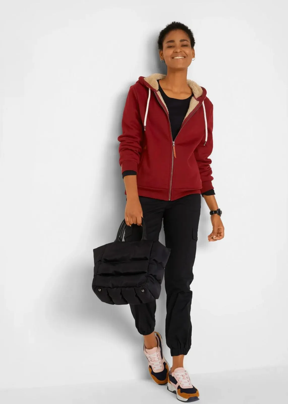 bonprix Bekleidung·Blusen & Tuniken|Sweat^Kapuzen-Sweatjacke mit Teddyfutter kastanienrot