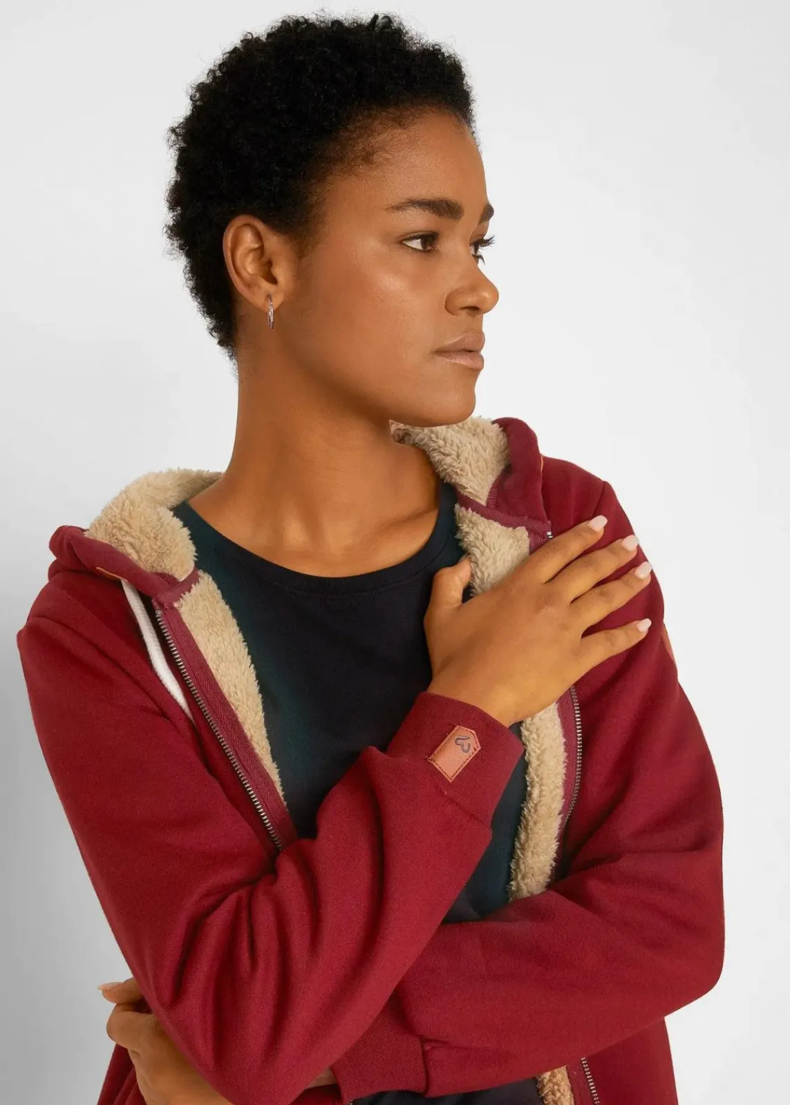 bonprix Bekleidung·Blusen & Tuniken|Sweat^Kapuzen-Sweatjacke mit Teddyfutter kastanienrot