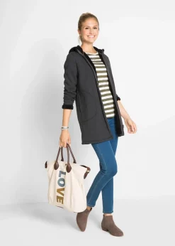 bonprix Sweat|Bekleidung·Blusen & Tuniken^Kapuzen-Sweatjacke mit Teddyfell anthrazit meliert