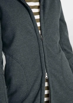 bonprix Sweat|Bekleidung·Blusen & Tuniken^Kapuzen-Sweatjacke mit Teddyfell anthrazit meliert