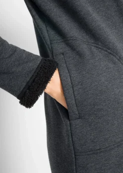 bonprix Sweat|Bekleidung·Blusen & Tuniken^Kapuzen-Sweatjacke mit Teddyfell anthrazit meliert