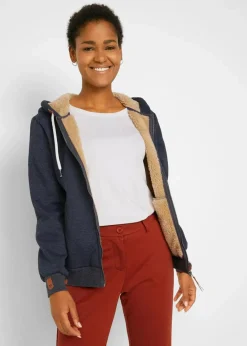 bonprix Sweat|Bekleidung·Blusen & Tuniken^Kapuzen-Sweatjacke mit Teddyfutter anthrazit meliert