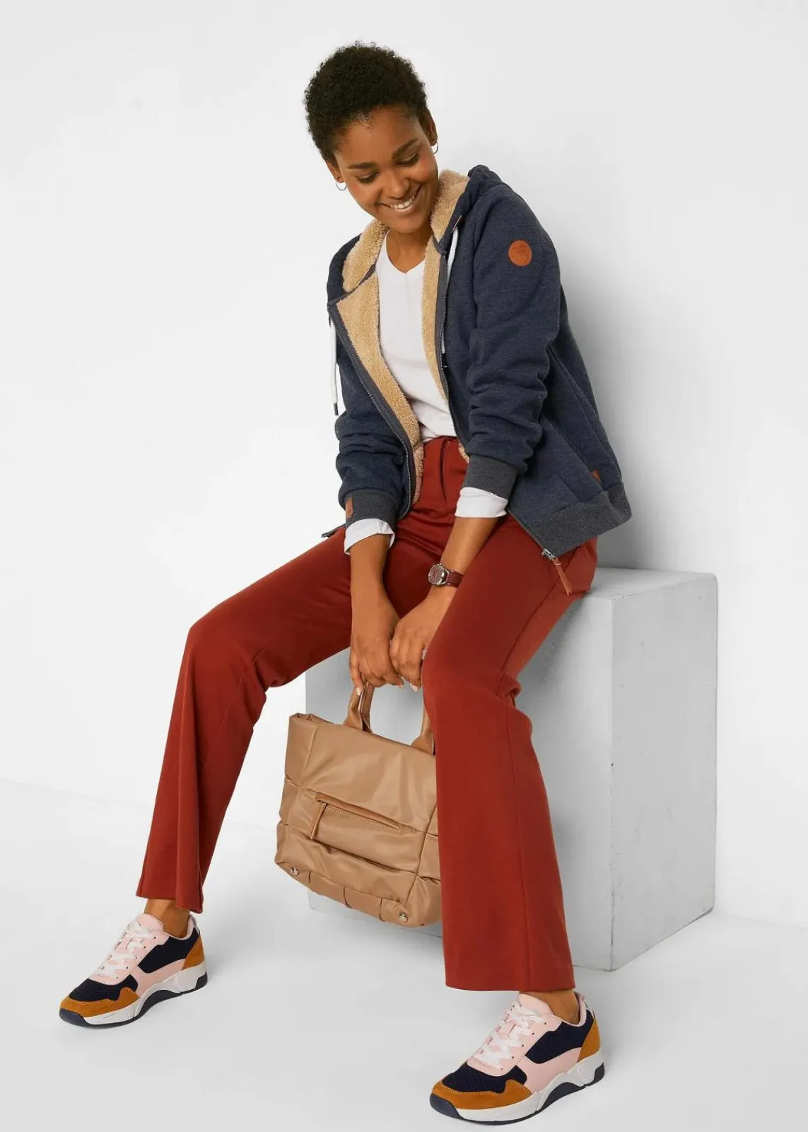 bonprix Sweat|Bekleidung·Blusen & Tuniken^Kapuzen-Sweatjacke mit Teddyfutter anthrazit meliert