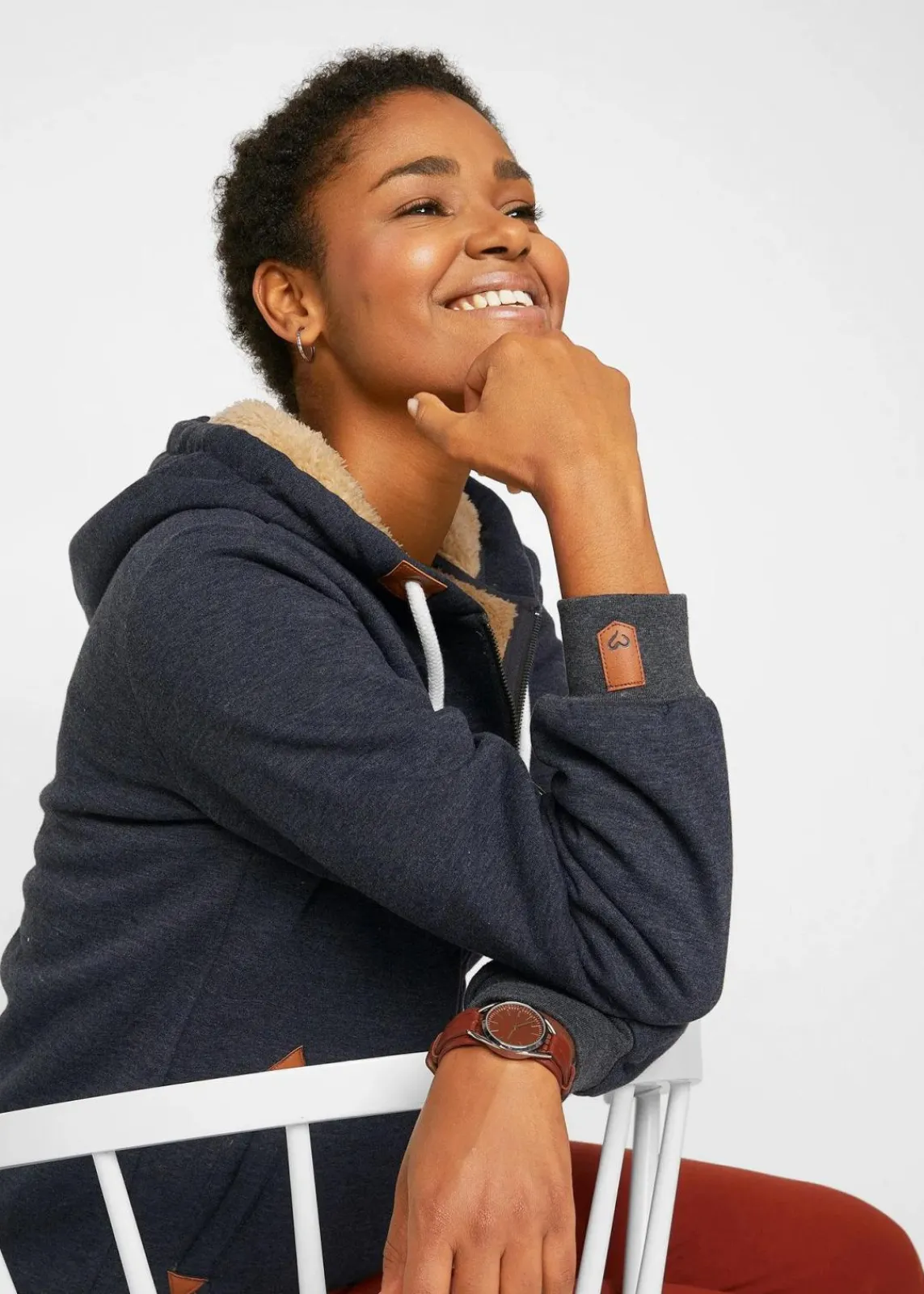 bonprix Sweat|Bekleidung·Blusen & Tuniken^Kapuzen-Sweatjacke mit Teddyfutter anthrazit meliert