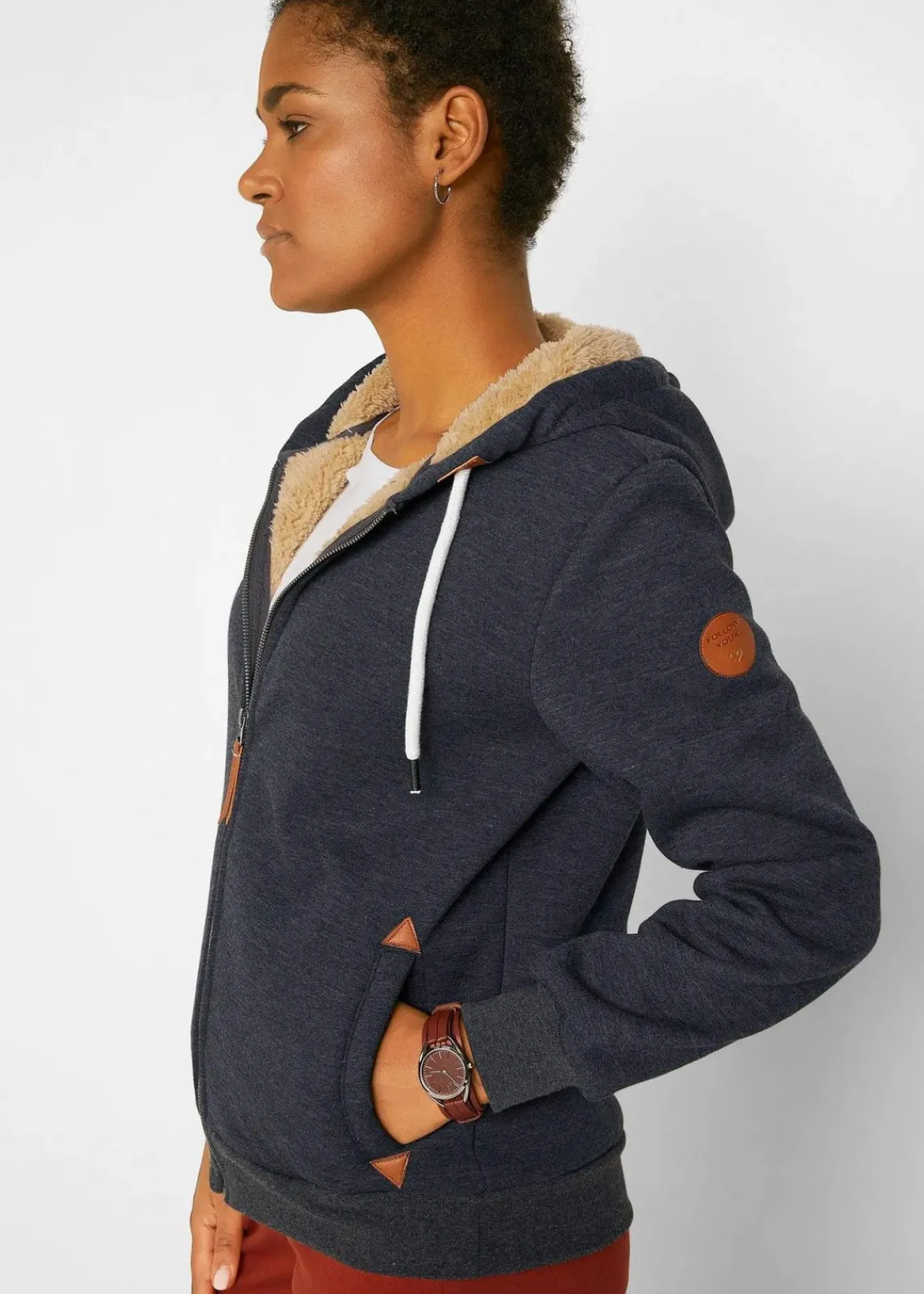 bonprix Sweat|Bekleidung·Blusen & Tuniken^Kapuzen-Sweatjacke mit Teddyfutter anthrazit meliert