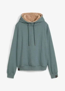 bonprix Bekleidung·Blusen & Tuniken|Nachhaltigere Materialien^Kapuzensweatshirt aus Baumwoll-Mix und Teddy-Futter eukalyptusgrün