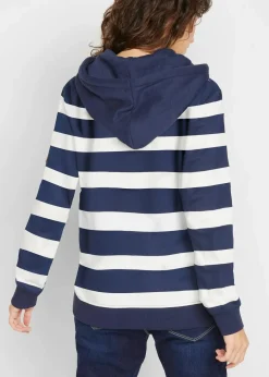 bonprix Sweat|Nachhaltigere Materialien^Kapuzensweatshirt aus Bio-Baumwolle dunkelblau/wollweiß gestreift