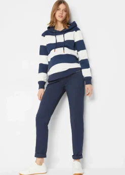 bonprix Sweat|Nachhaltigere Materialien^Kapuzensweatshirt aus Bio-Baumwolle dunkelblau/wollweiß gestreift